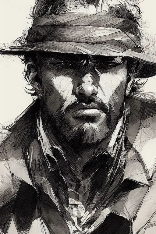 Image similar to portrait of joseph joestar, pen and ink, intricate line drawings, by craig mullins, ruan jia, kentaro miura, takehiko inoue, greg rutkowski