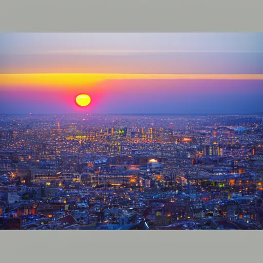 Prompt: a photorealistic sunset over a city of gold