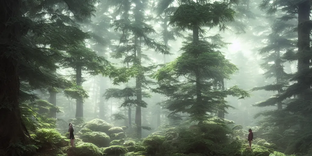 Image similar to a forest, highly detailed oil painting, hyperrealism, volumetric lighting, Studio Ghibli, Jessica Rossier, digital art, octane render, beautiful composition, trending on artstation, masterpiece