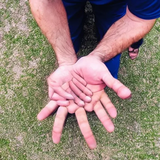 Prompt: man showing us his hand with five fingers