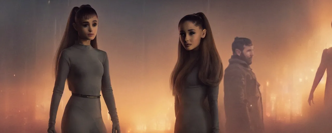 Prompt: a still of ariana grande in blade runner 2 0 4 9 ( 2 0 1 7 )