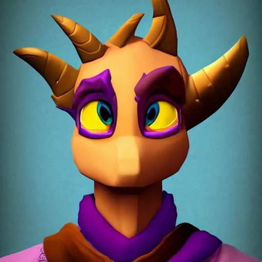 Image similar to spyro the dragon drawn as a normal human, just an ordinary man with human skin and hair, intricate digital artwork, trending on artstation