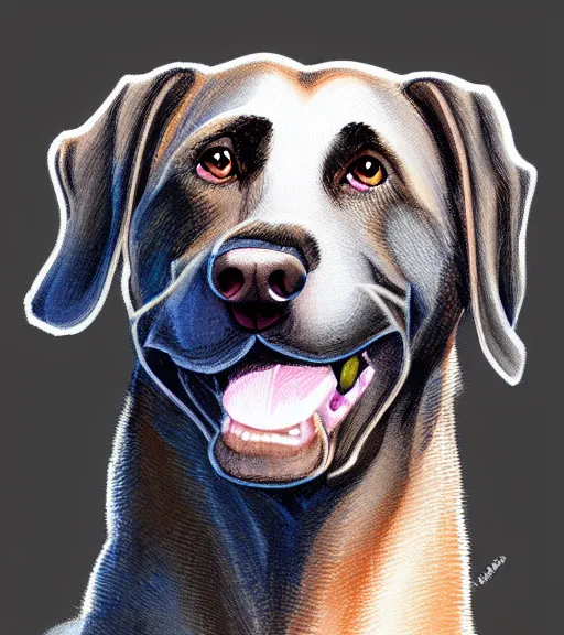 Prompt: plott hound german shepard lab mix dog full color digital illustration in the style of don bluth, artgerm, artstation trending, 4 k