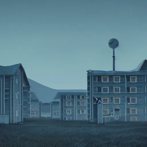 Prompt: a building in a stunning landscape by simon stalenhag, high contrast, detailed, digital paint