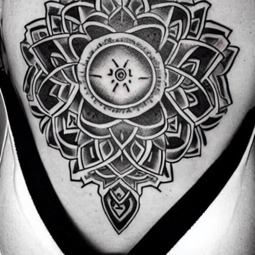 Prompt: The tattoo pattern is extraordinary and amazing , black and white ,