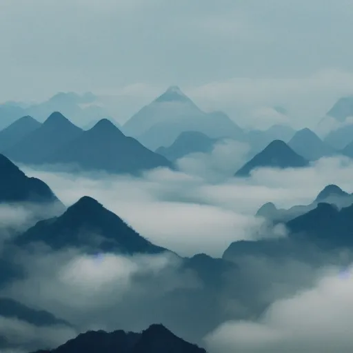 Image similar to Cloudy peaks in southern China, the style of National Geographic magazine