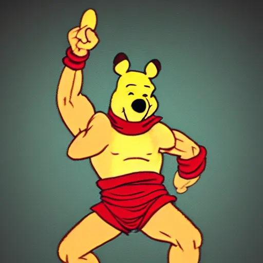 Image similar to winnie the pooh as dhalsim in street fighter