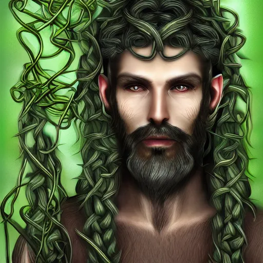 Image similar to bearded male dark elf druid gray skin with vines as hair detailed fantasy digital art