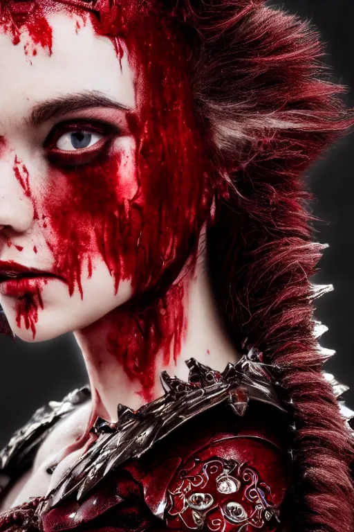 Image similar to the blood crown queen wear the scarlet armor, cinematic lighting, various refining methods, micro macro autofocus, ultra definition, award winning photo
