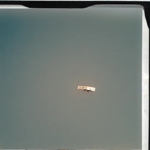 Image similar to an unidentifiable flying object flying through the sky, blurry photo, old polaroid, expired film, historical photo,