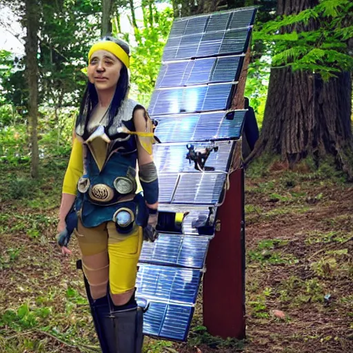 Image similar to photo of a solarpunk warrior