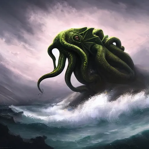 Prompt: Cthulhu rising from the sea by Andree Wallin