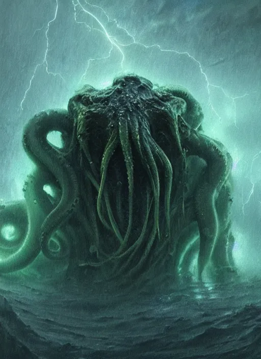 concept art of a slimy cthulhu emerging from a thunder | Stable ...