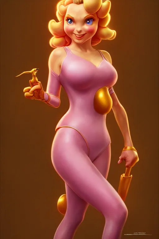 Prompt: polished sweaty princess peach : : michelle pfeiffer : : christina hendricks body : : weta disney pixar movie still photo : : hi - fructose, sci fi, fantasy, decadent highly - detailed digital painting, golden ratio, octane render, artstation, smooth, sharp focus, artgerm, mucha, loish, wlop : :