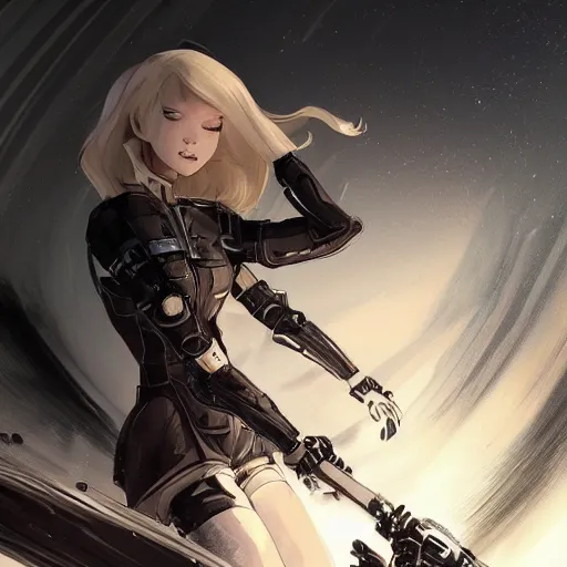 Prompt: highly detailed portrait of a hopeful young astronaut lady with a wavy blonde hair, by Dustin Nguyen, Akihiko Yoshida, Greg Tocchini, Greg Rutkowski, Cliff Chiang, 4k resolution, nier:automata inspired, dishonored inspired, vibrant but dreary but upflifting brown, black and white color scheme!!! ((Space dragon nebula background))