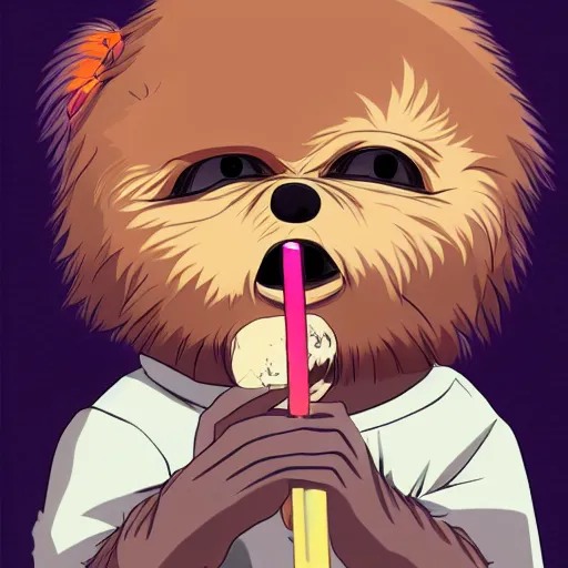 Prompt: An ewok eating a lollipop, Anime art style