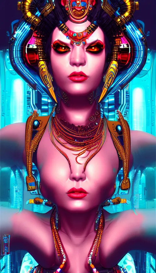 Image similar to kali goddess, cyberpunk art by kuno veeber, cgsociety, computer art, ultra detailed, futuristic, anime aesthetic