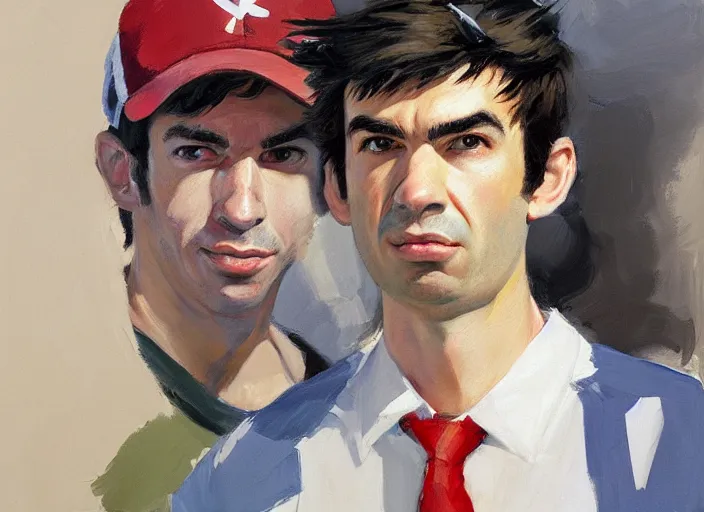 Image similar to a highly detailed beautiful portrait of nathan fielder as ash ketchum, by gregory manchess, james gurney, james jean