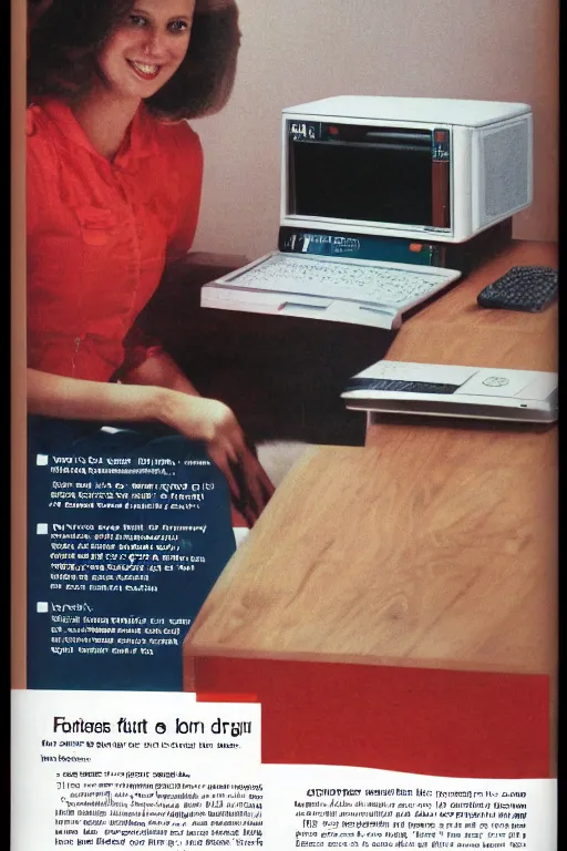Prompt: computer advert, from the 8 0 s, print on magazine