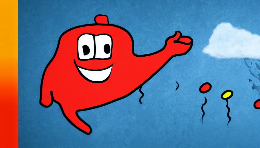 Prompt: kool - aid man as a weather man in front of a weather map