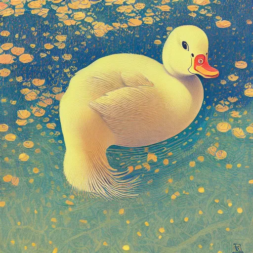 Prompt: a duck on the prowl oil painting victo ngai