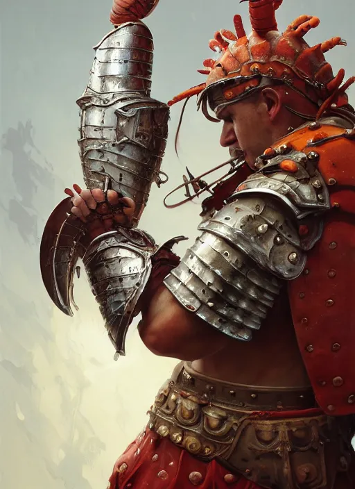 Image similar to subsurface scattering, white, roman centurion with lobster armor, by jesper ejsing, justin gerard, tomasz alen kopera, cgsociety and fenghua zhong, highly detailed, rim light, cinematic lighting, illustration, art, octane render, very coherent, cinematic, hyper realism, high detail, octane render, 8 k