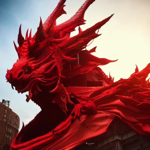 Image similar to a giant red dragon stuffed toy nft made by Ayami Kojima and beeple, vray render, unreal engine