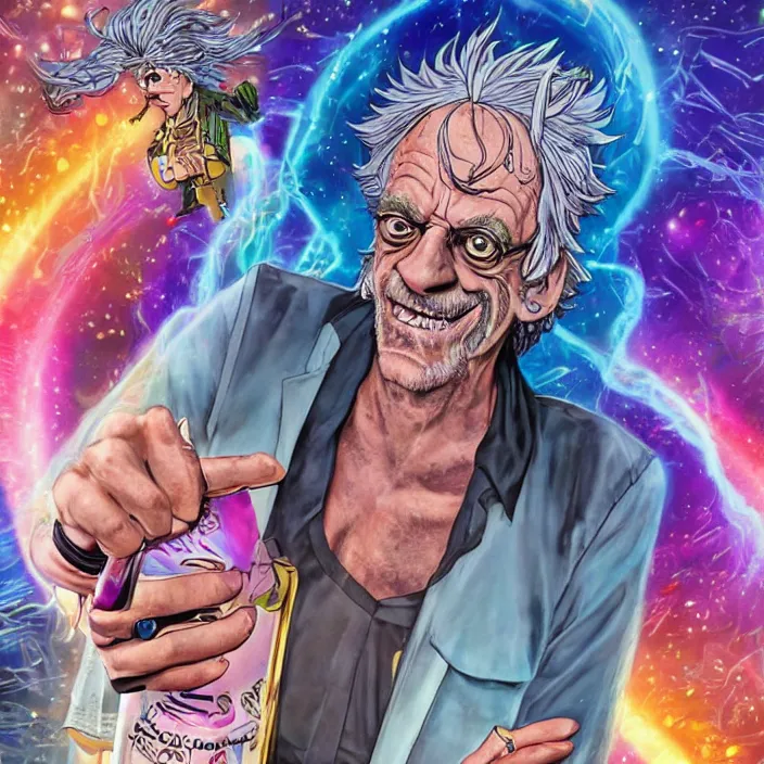 Image similar to Christopher Lloyd as Rick Sanchez by Noriyoshi Ohrai and Lisa Frank