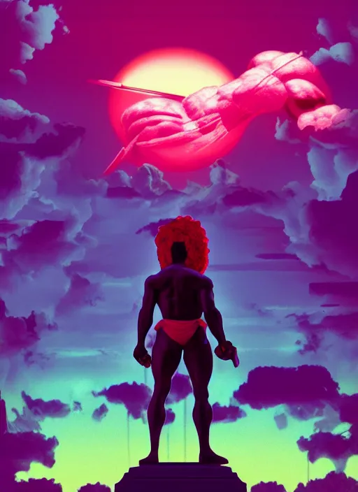 Prompt: hercules, neo classical vaporwave, retrowave, beeple, dark