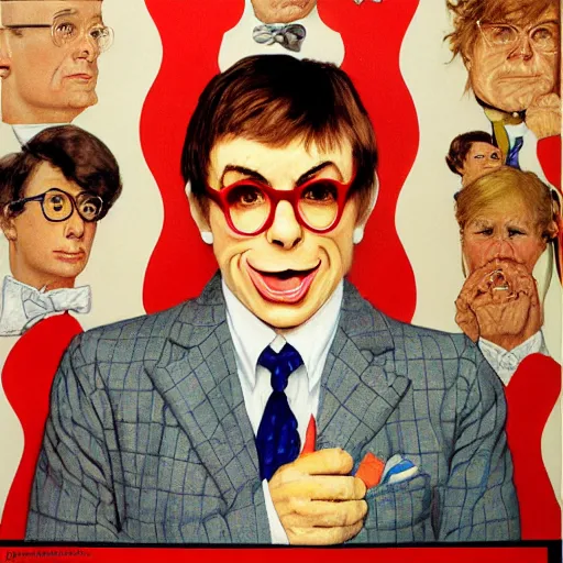 Image similar to frontal portrait of austin powers. a portrait by norman rockwell.