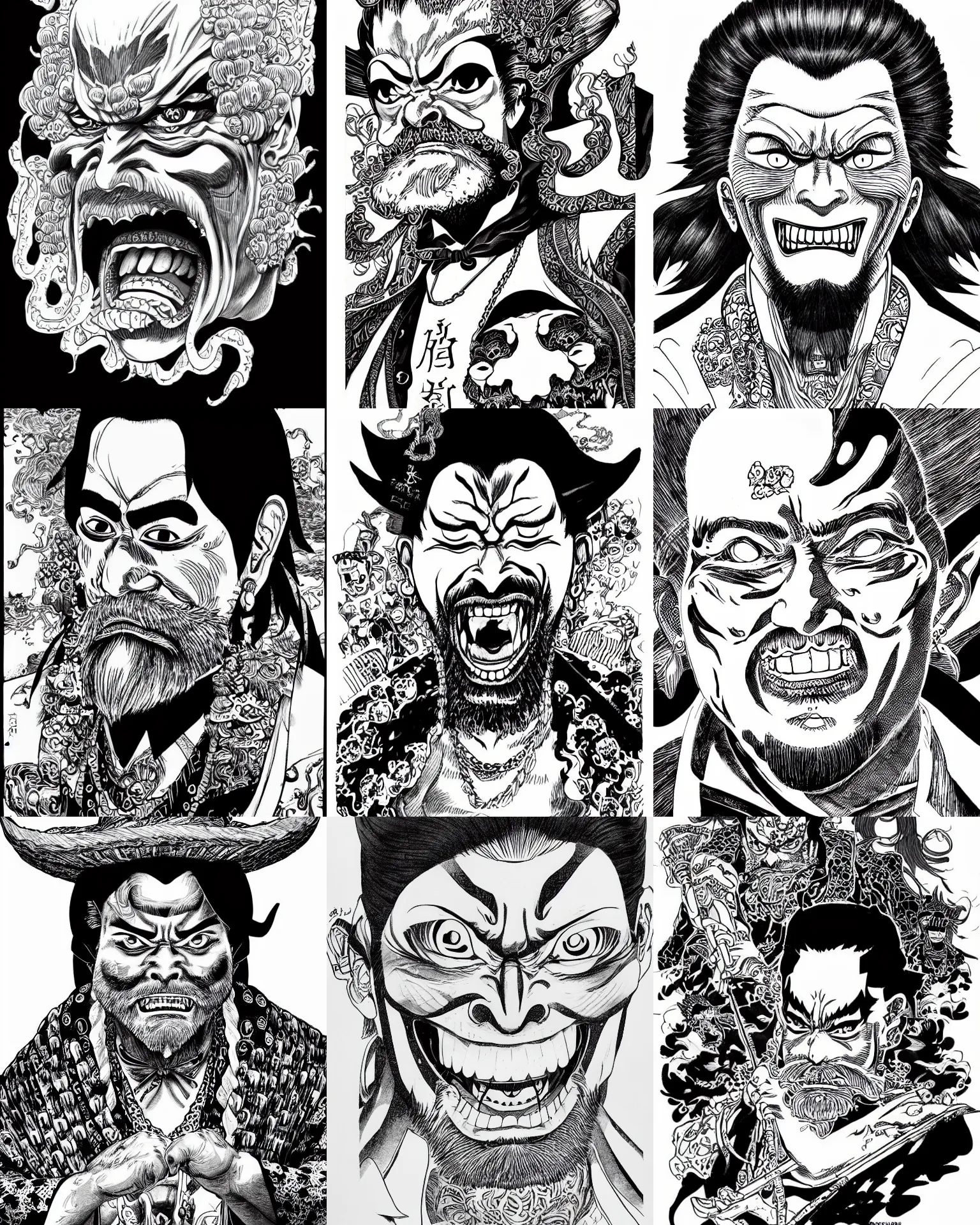 Prompt: highly detailed ink illustration full shot portrait of shichibukai taisho yonko, b & w clean shaped illustration by kim jung gi, ric estrada, ron english and eiichiro oda