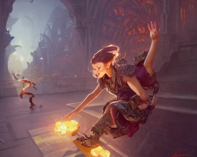 Image similar to skateboarding floor is lava, deep focus, d & d, fantasy, intricate, elegant, highly detailed, digital painting, artstation, concept art, matte, sharp focus, illustration, hearthstone, art by artgerm and greg rutkowski and alphonse mucha