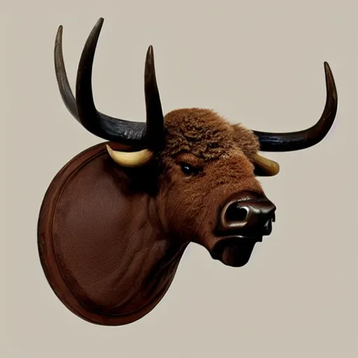 Image similar to hunting trophy bison head nailed to the wall