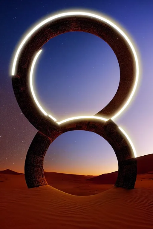 Prompt: a luminous circular stargate in the desert through which an ancient jungle is visible