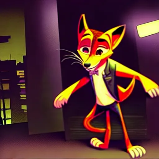 Image similar to concept art of nick wilde as max payne in max payne 3 set in gritty neo - noir zootopia, favela level