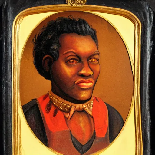 Prompt: fantasy portrait of a dark - skinned tavern keeper
