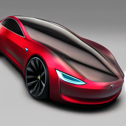 Prompt: Digital concept of a futuristic Tesla supercar, vivid color hues, commercial magazine advertisment, trending on artstation