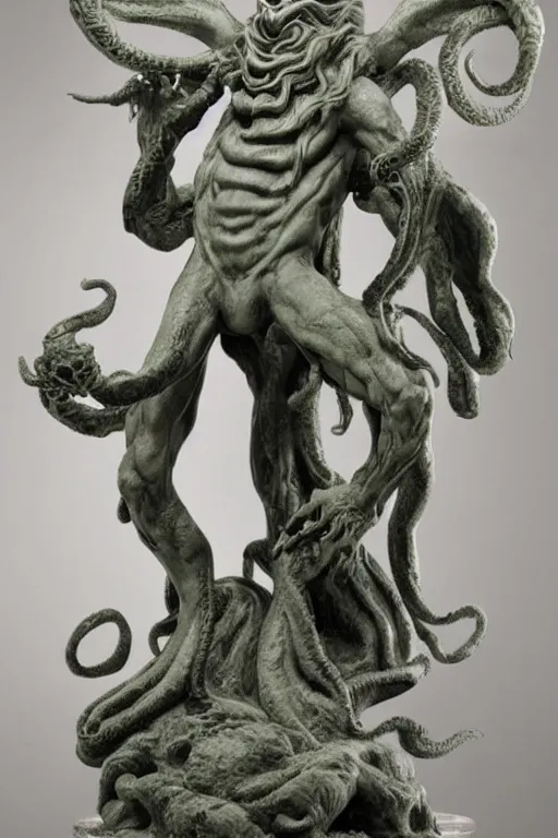 Prompt: cthulhu marble statue by michelangello and leonardo da vinci