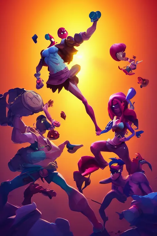 Image similar to epic fruits fighting stylized as fornite style game design fanart by concept artist gervasio canda, behance hd by jesper ejsing, by rhads, makoto shinkai and lois van baarle, ilya kuvshinov, rossdraws global illumination radiating a glowing aura global illumination ray tracing hdr render in unreal engine 5