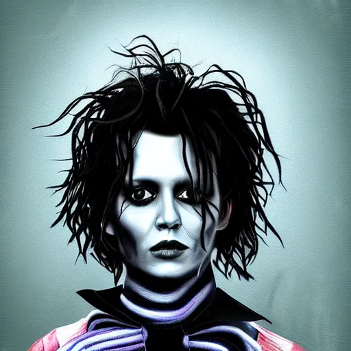 Image similar to portrait of young johnny depp as edward scissorhands, highly detailed, centered, solid color background, digital painting