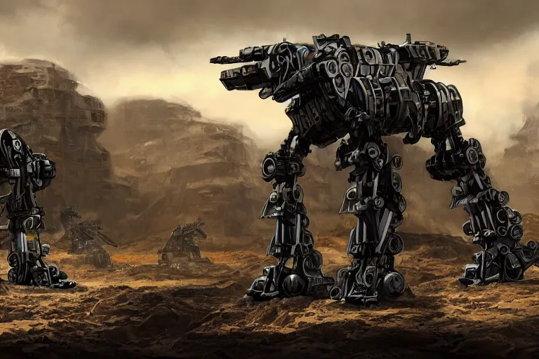 Image similar to military mining four legged quadrupedal mecha, mining drill, futuristic, apocalyptic, by jon aaron kambeitz, katsuhiro otomo, heng z, concept art, insanely detailed, raytracing, octane, unreal engine, trending on artstation