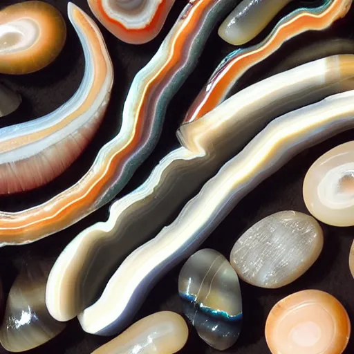 Prompt: banded agates that resemble a tropical beach