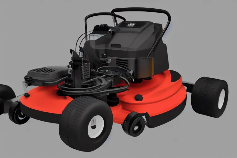 Prompt: cad design of lawnmower, solidworks, thick lines, octane render, studio light, 3 5 mm