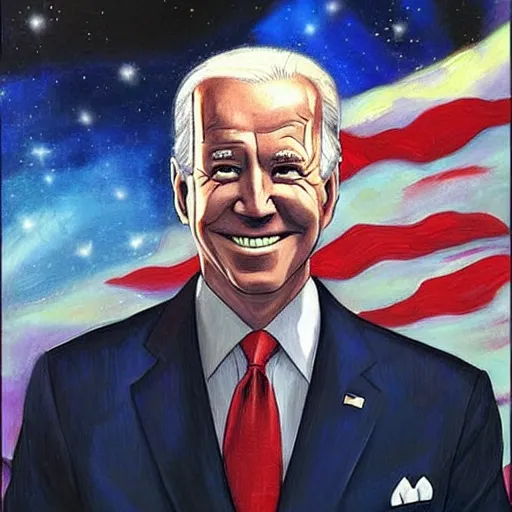 Prompt: Masterpiece painting of Joe Biden as the god-emperor of the galaxy, trending on Artstation