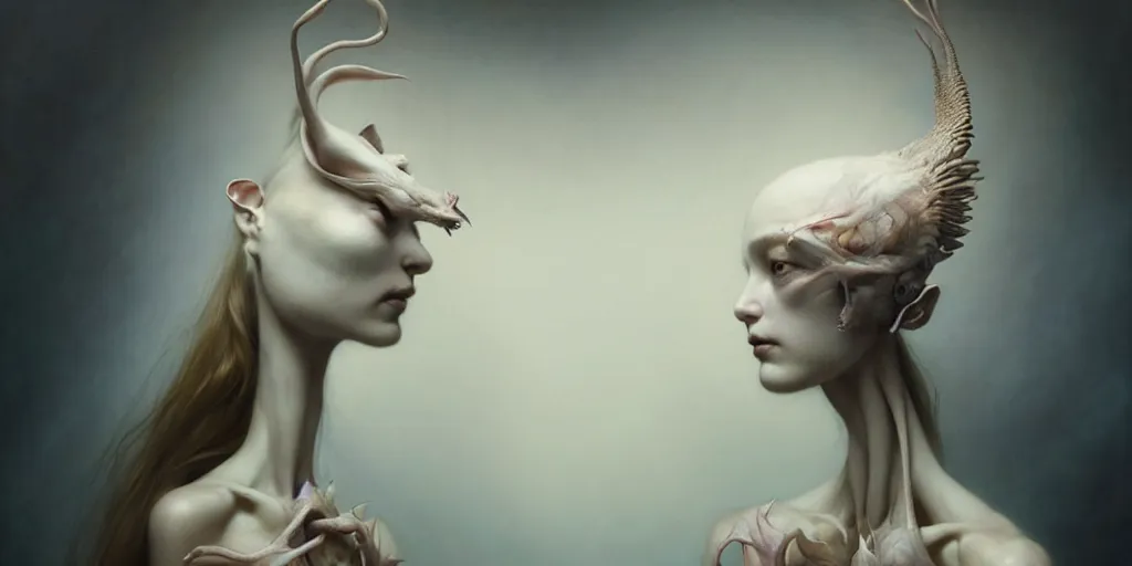 Image similar to ultra realistic, beautiful female puppet moving through latent spaces in her head, in the style of peter mohrbacher by weta digital and beth cavener, high symmetry, intricate, elegant, evocative, masterpiece, award winning, high face symmetry, high realism