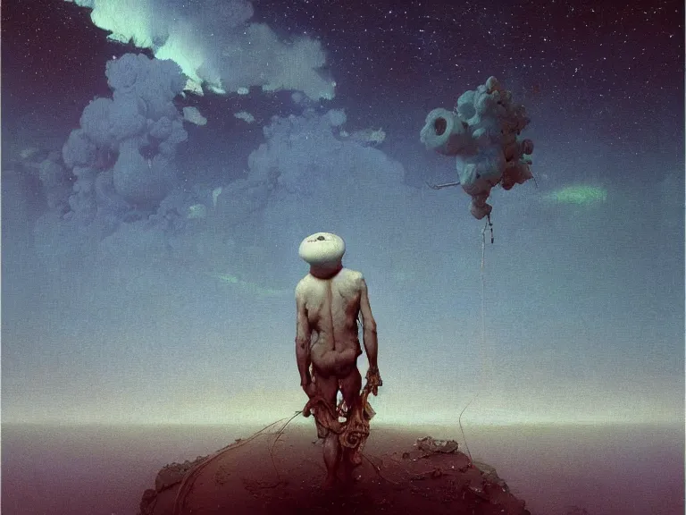 Image similar to a detailed profile oil painting of a toilet men, levitating over it, aurora lighting clouds and stars by beksinski carl spitzweg and tuomas korpi. baroque elements. baroque element. intricate artwork by moebius. Trending on artstation. 8k