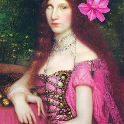 Image similar to portrait of a pink queen, by howard david johnson