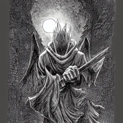 Prompt: the one who lurks in the dark, by kentaro miura