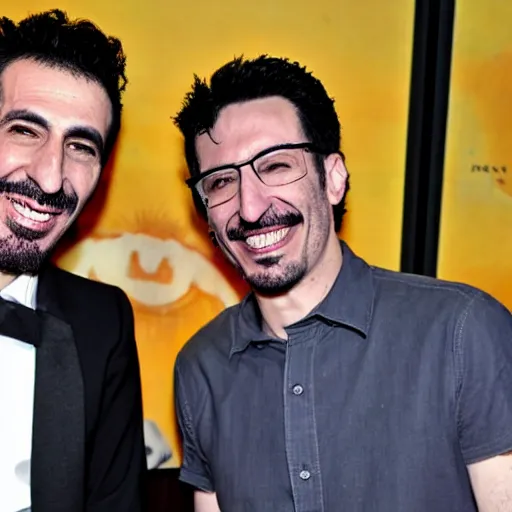 Image similar to serj tankian and markiplier, laughing together