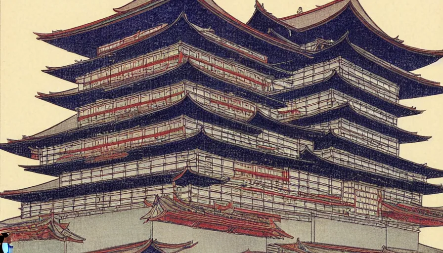 Image similar to the kabuki - za building by hiroshi yoshida, detailed